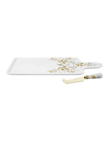 Christmas Cheese Paddle & Knife Set in White