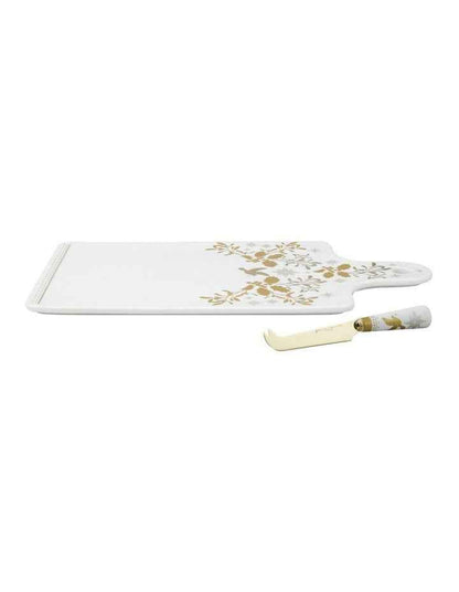 Christmas Cheese Paddle & Knife Set in White
