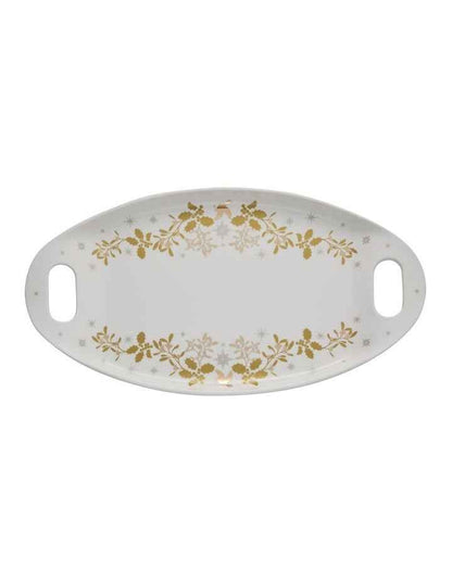 Christmas Handled Oval Platter 52.5x28cm in White