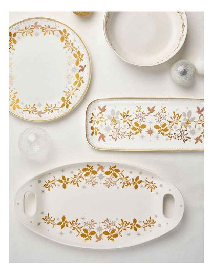 Christmas Handled Oval Platter 52.5x28cm in White