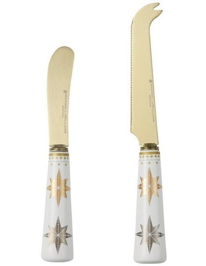 Christmas Spreader And Cheese Knife Set in White