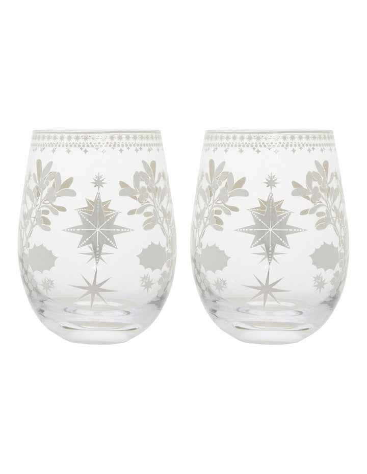 Stemless Wine Glass 550ml Set of 2 in Silver