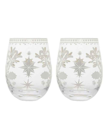 Stemless Wine Glass 550ml Set of 2 in Silver