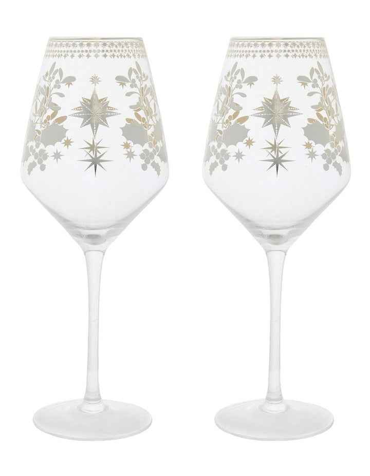 White Christmas Wine Glass 500ml Set of 2 in Silver