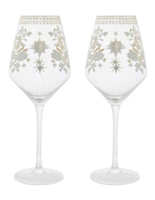 White Christmas Wine Glass 500ml Set of 2 in Silver