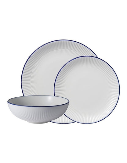 Cafe Blue Coupe 12 Piece Dinner Set Gift Boxed in White/Blue