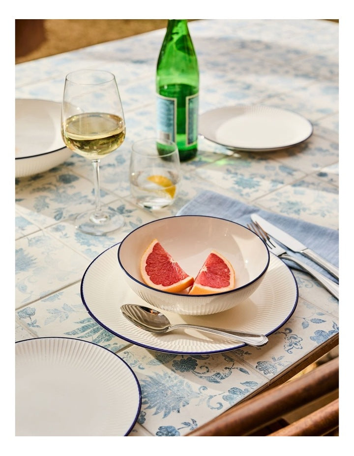 Cafe Blue Coupe 12 Piece Dinner Set Gift Boxed in White/Blue