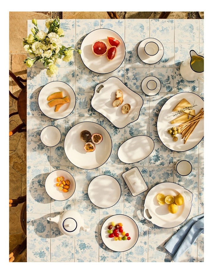 Cafe Blue Coupe 12 Piece Dinner Set Gift Boxed in White/Blue