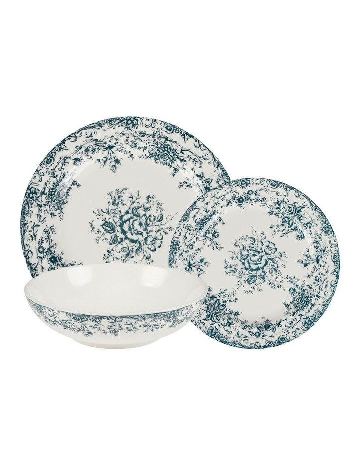 Rosetta Coupe Dinner Set 12 Piece Gift Boxed in Antique Blue