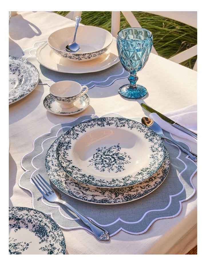 Rosetta Coupe Dinner Set 12 Piece Gift Boxed in Antique Blue
