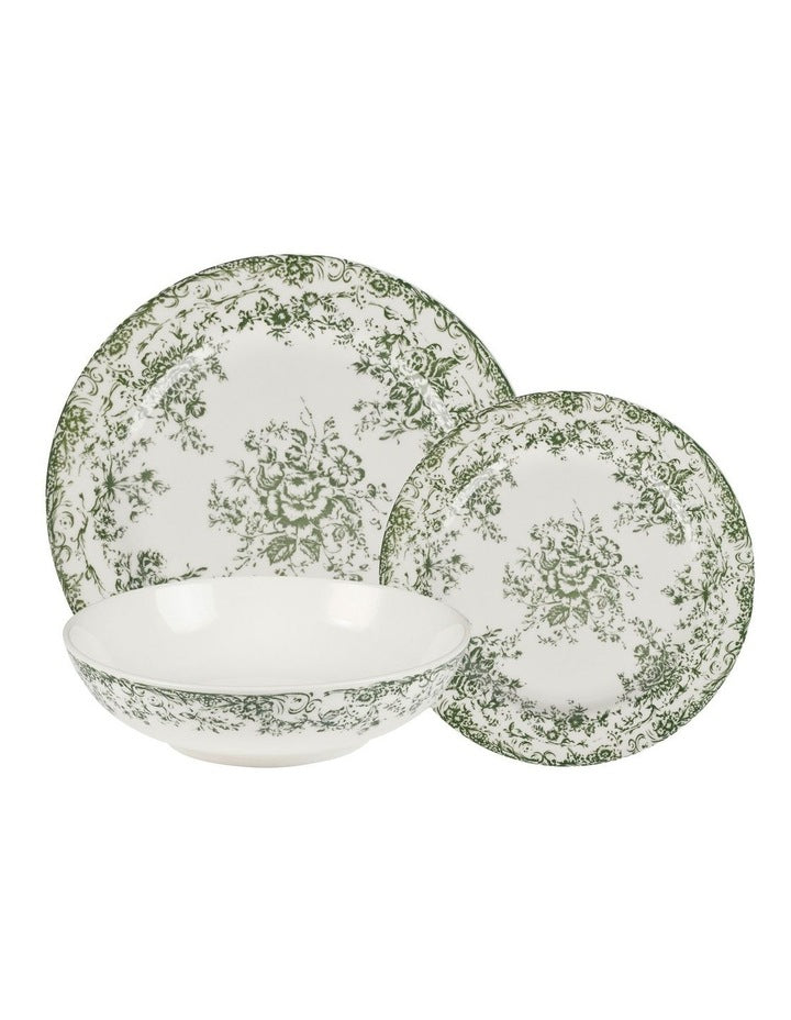 Rosetta Coupe Dinner Set 12 Piece in Antique Green
