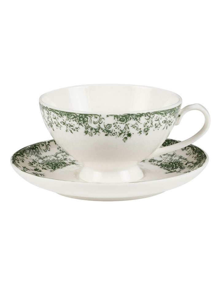 Rosetta Cup And Saucer 200ml in Antique Green