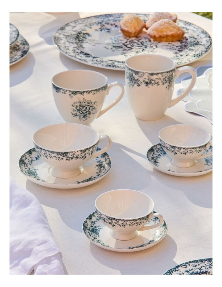 Rosetta Demi Cup And Saucer 90ml Set of 2 in Antique Blue