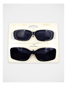 Mamma And Mini Rectangle Sunglass Set in Black
