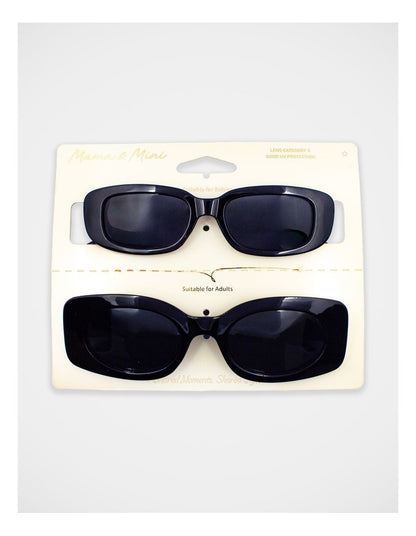 Mamma And Mini Rectangle Sunglass Set in Black