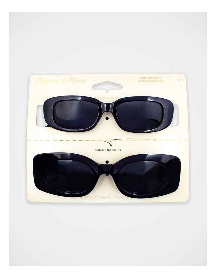 Mamma And Mini Rectangle Sunglass Set in Black