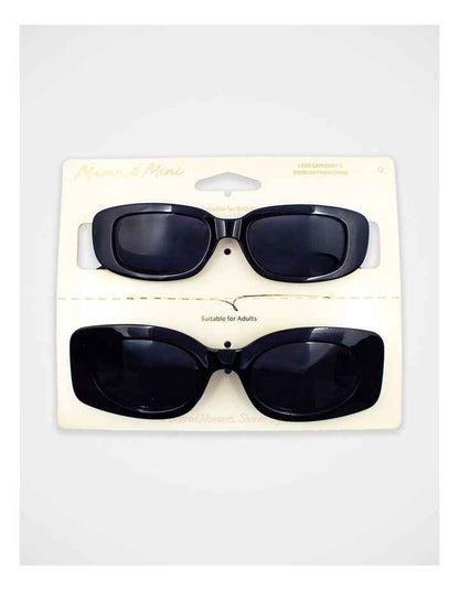 Mamma And Mini Rectangle Sunglass Set in Black