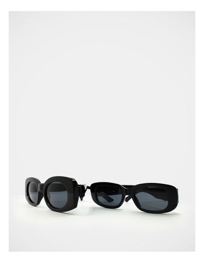 Mamma And Mini Rectangle Sunglass Set in Black