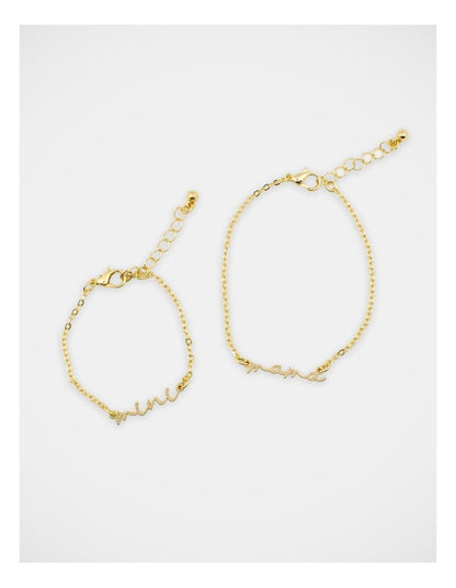 Mamma And Mini Script Bracelet Set in Gold
