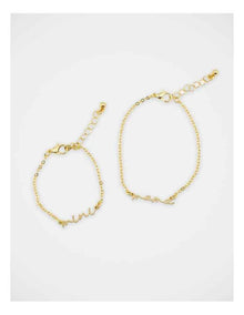 Mamma And Mini Script Bracelet Set in Gold