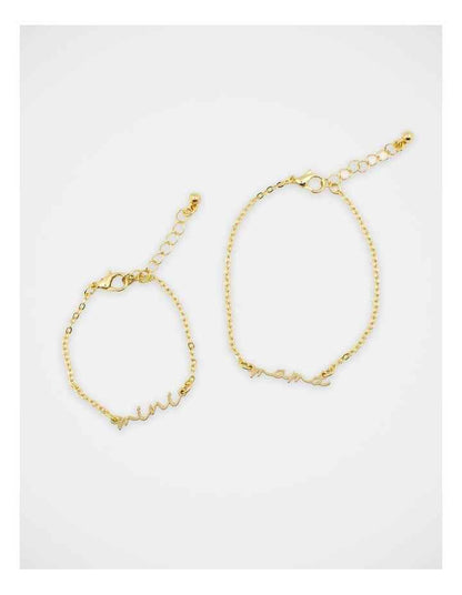 Mamma And Mini Script Bracelet Set in Gold