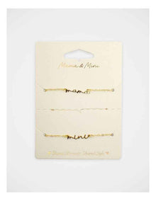 Mamma And Mini Script Bracelet Set in Gold