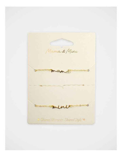Mamma And Mini Script Bracelet Set in Gold