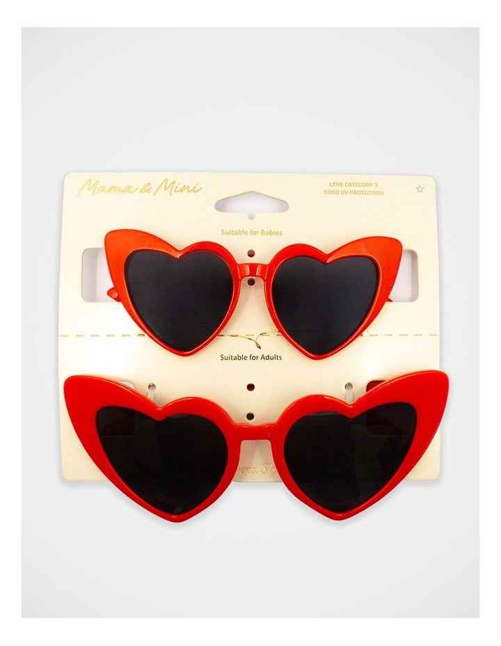 Mamma And Mini Heart Sunglass Set in Red