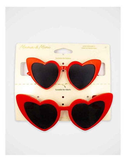 Mamma And Mini Heart Sunglass Set in Red