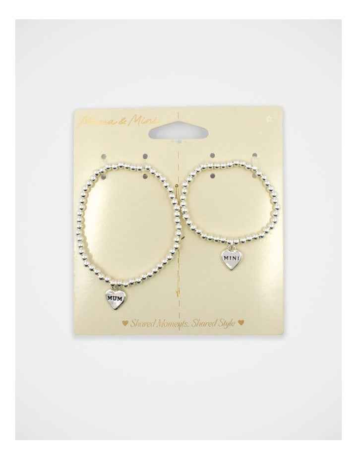 Mamma And Mini Beaded Heart Bracelet Set in Silver