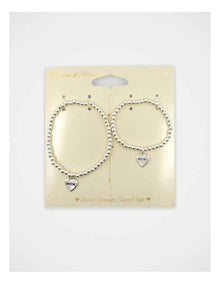 Mamma And Mini Beaded Heart Bracelet Set in Silver