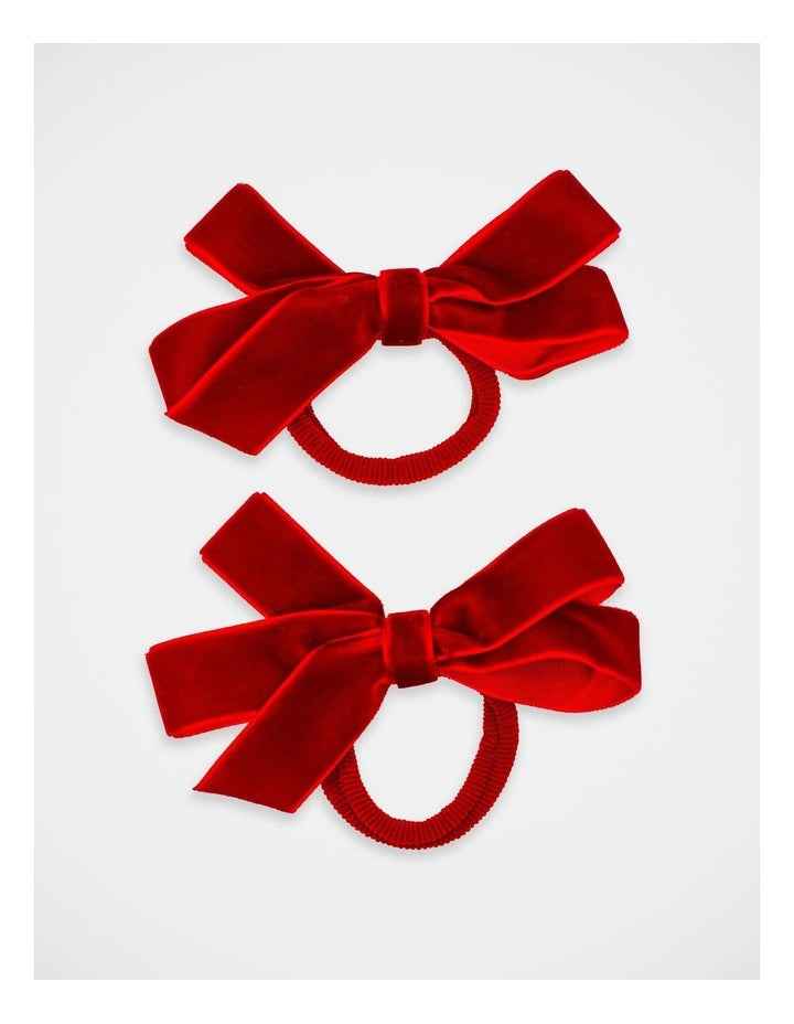 Christmas Velvet Bow Hair Tie 2 Pack in Red