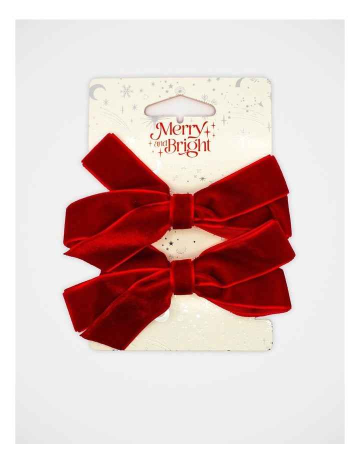 Christmas Velvet Bow Hair Tie 2 Pack in Red