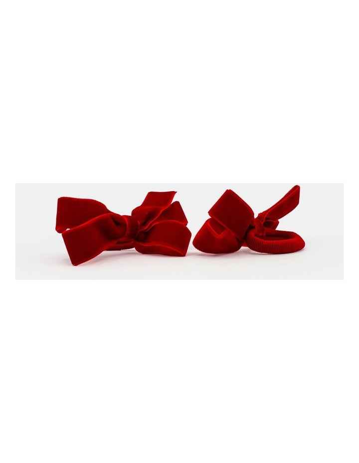 Christmas Velvet Bow Hair Tie 2 Pack in Red