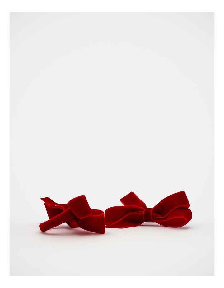 Christmas Velvet Bow Hair Tie 2 Pack in Red
