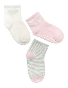 Infants Patterned Crew Socks 3 Pack in Pink/Grey