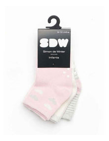 Infants Patterned Crew Socks 3 Pack in Pink/Grey