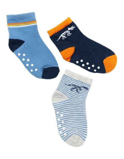 Infants Patterned Crew Socks 3 Pack in Navy/ Grey