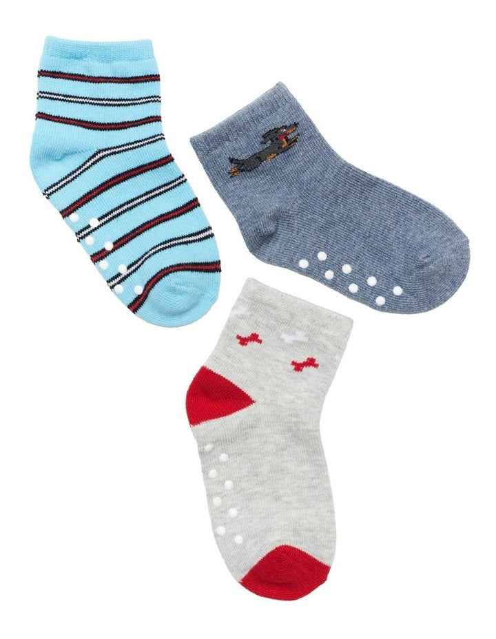 Infant Patterned Crew Socks 3 Pack in Denim/Grey