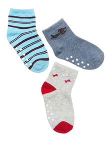 Infant Patterned Crew Socks 3 Pack in Denim/Grey