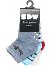 Infant Patterned Crew Socks 3 Pack in Denim/Grey