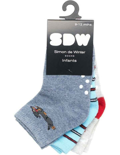 Infant Patterned Crew Socks 3 Pack in Denim/Grey