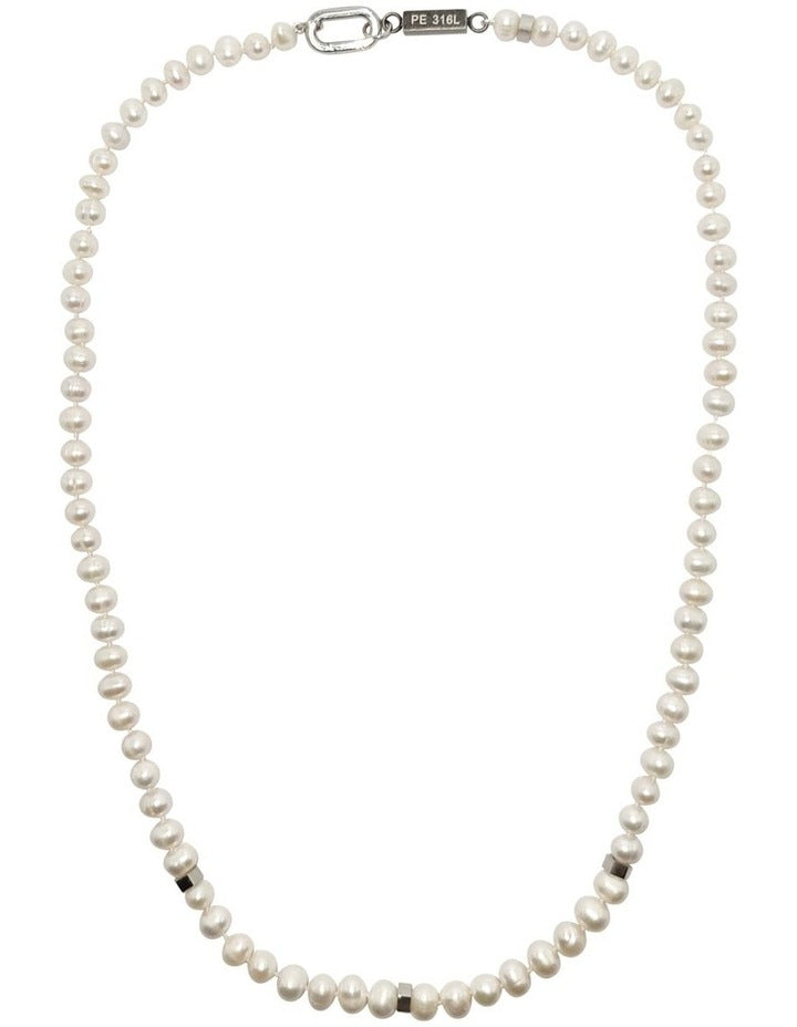 White Pearl Steel Necklace