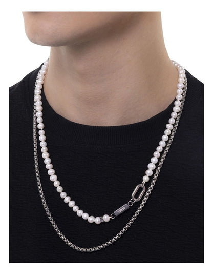 White Pearl Steel Necklace