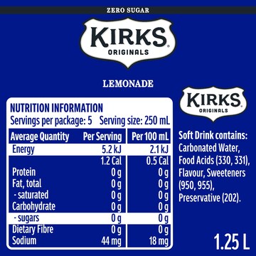 Kirks Sugar Free Lemonade Soft Drink  Bottle 1.25L