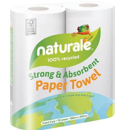 Naturale 100% Recycled Paper Towel 2 Ply 140 Sheets 2 Pack
