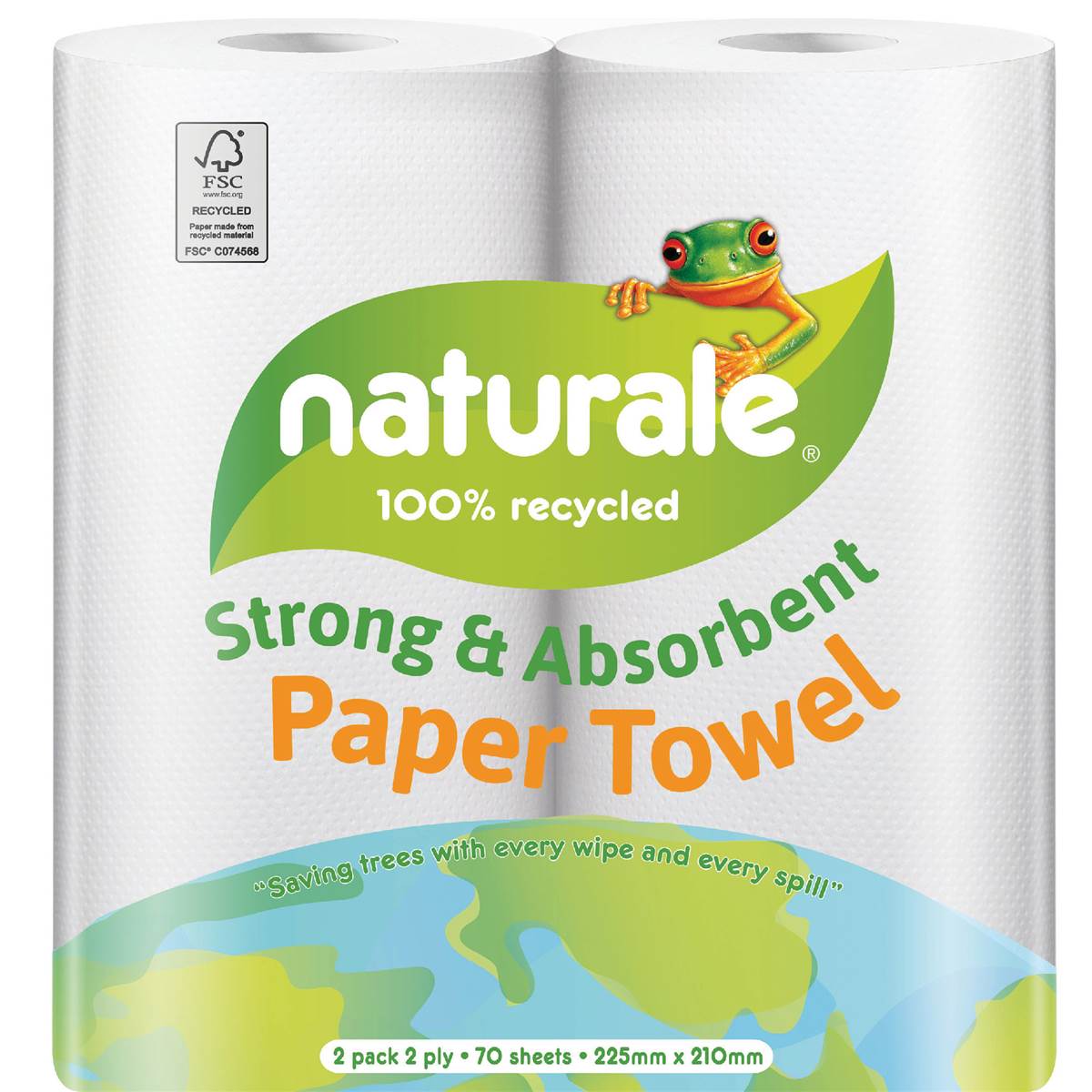 Naturale 100% Recycled Paper Towel 2 Ply 140 Sheets 2 Pack