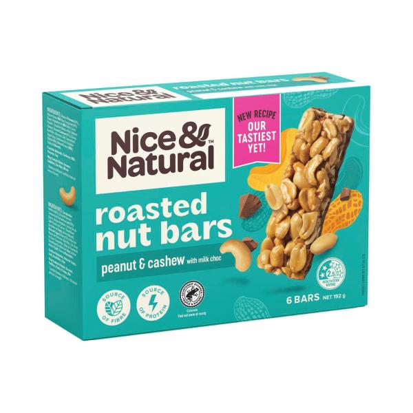 NICE & NATURAL ROASTED NUT BAR PEANUT CASHEW 6 PACK