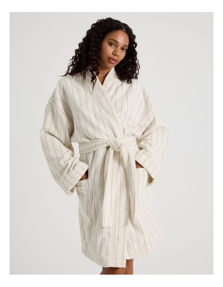 Pinstripe Bath Robe in Caramel