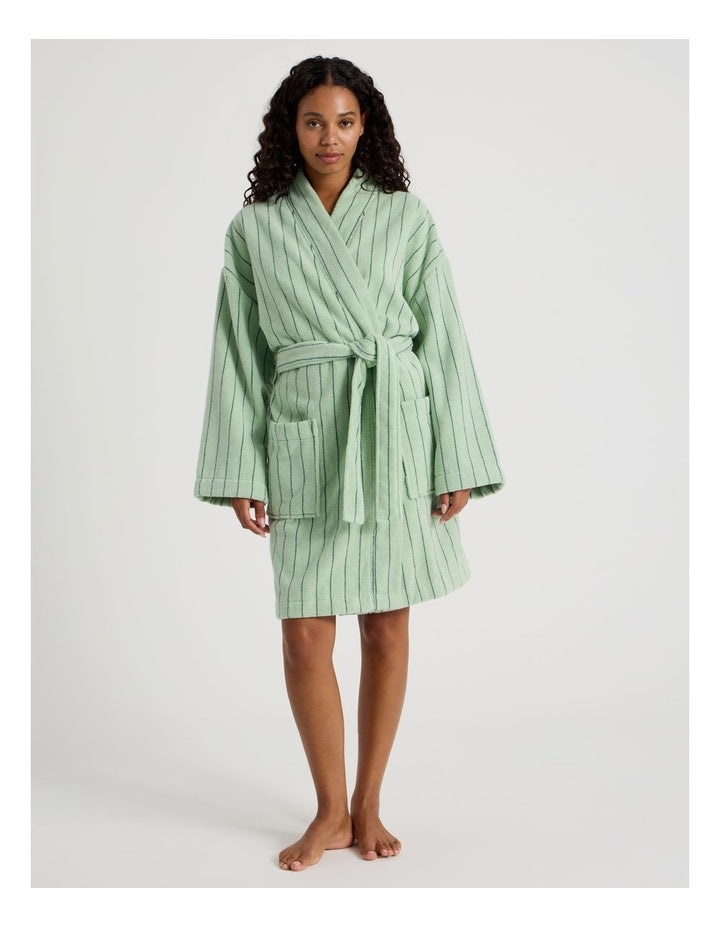 Pinstripe Bath Robe in Forest